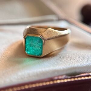 Vintage Estate Unisex 3.09 Emerald Statement Ring 15.7g 18k Yellow Gold
